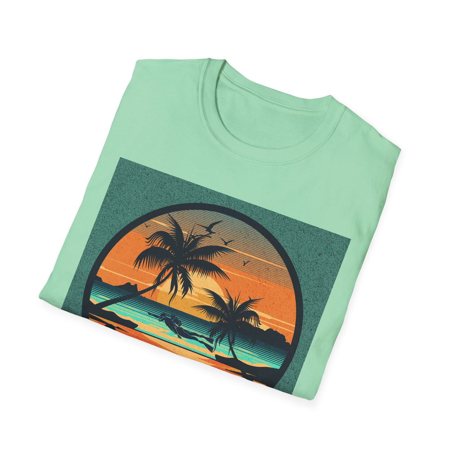 Tropical Sunset Graphic Dive Eat Sleep T-Shirt, Unisex Casual Tee, Perfect for Beach Days, Gifts for Vacation Lovers, Summer Vibe Apparel, Fun Relaxed Wear