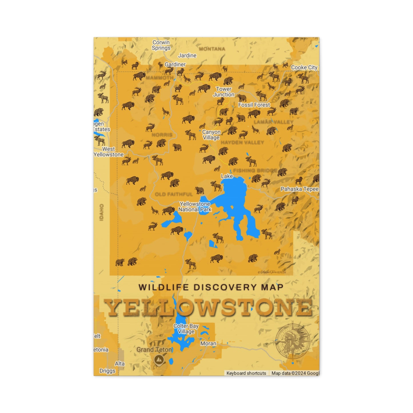 Canvas Gallery Wraps - Yellowstone Wildlife Discovery Map