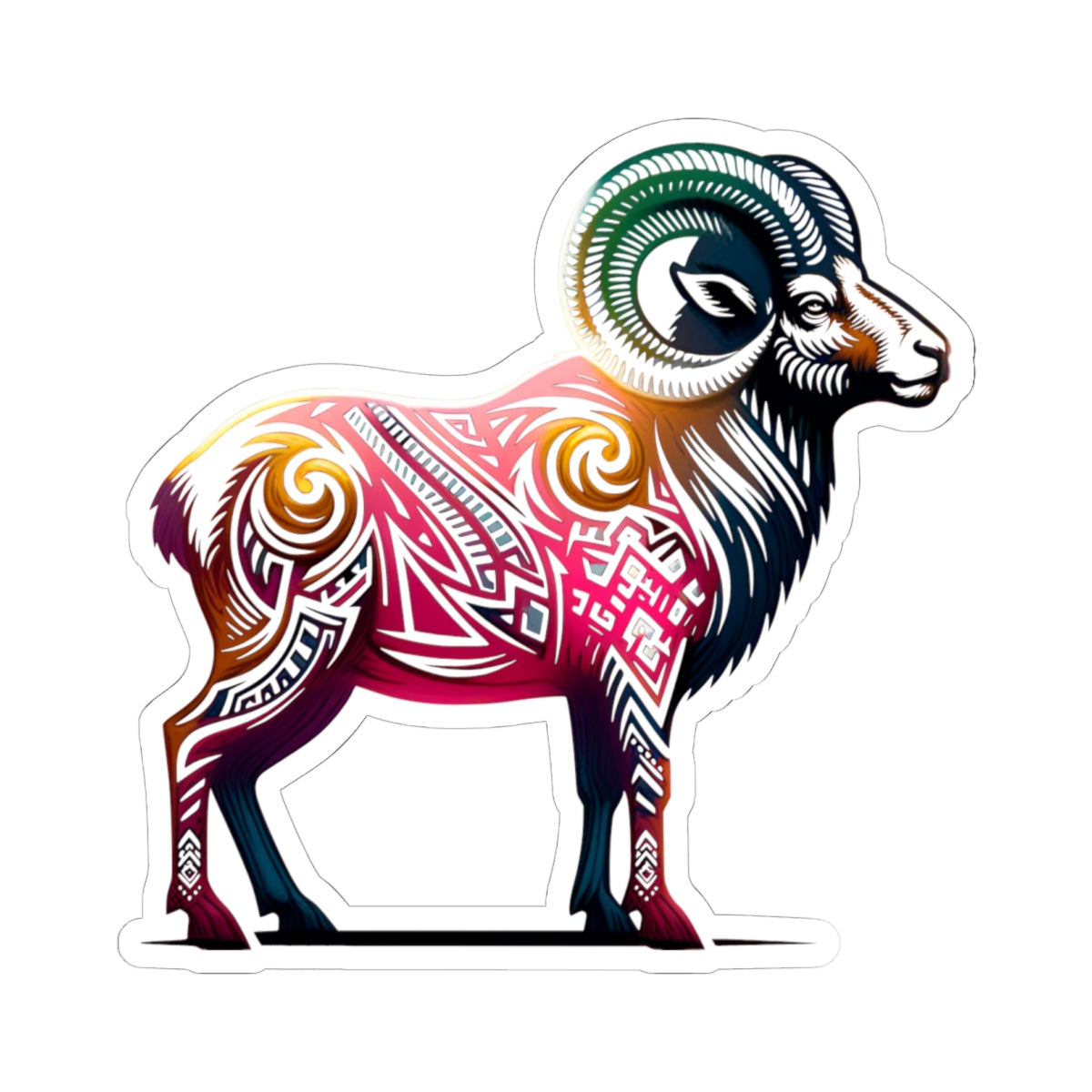 Tribal Tattoo Big Horn Ram Sticker - Western Decor, Nature Lover Gift, Laptop Stickers, Waterproof Art, Yellowstone Mountain Decor
