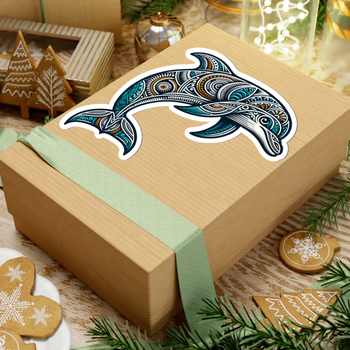 Bohemian Dolphin Stickers - Ocean Decor, Nature Lover Gift, Laptop Stickers, Waterproof Art, Beach House Decor