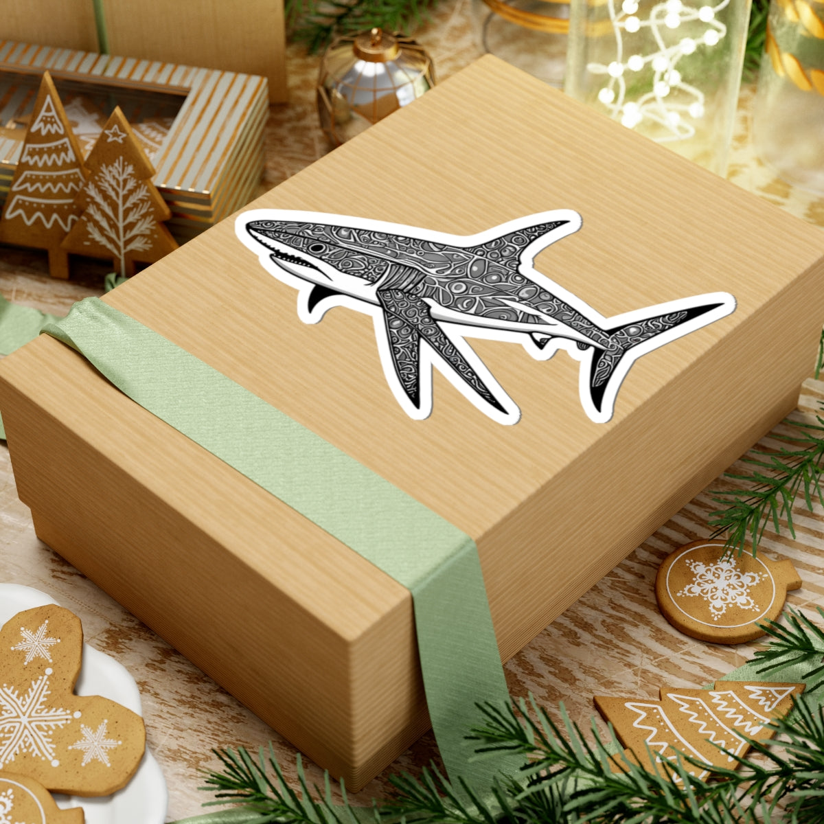 Tribal Tattoo Style Reef Shark Sticker - Ocean Decor, Nature Lover Gift, Laptop Stickers, Waterproof Art, Shark Beach Decor