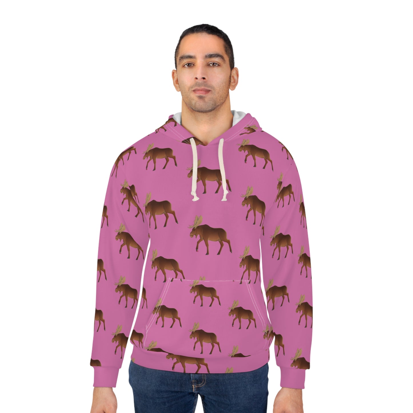 Cozy Moose Pattern Hoodie, Unisex Pullover Sweatshirt, Great for Outdoor Adventures, Gift for Dad, Gifts for Nature Lovers, Winter Apparel