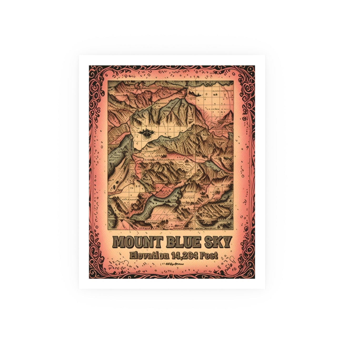 Vintage-Inspired Topographic Satin Poster - Rustic Wall Map Art Mount Blue Sky, Colorado (Formerly Mount Evans)