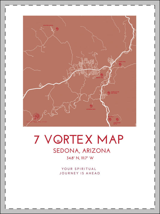 7 Vortex Site of Sedona Arizona, Spiritual Vortex Map, Multi-Color Framed