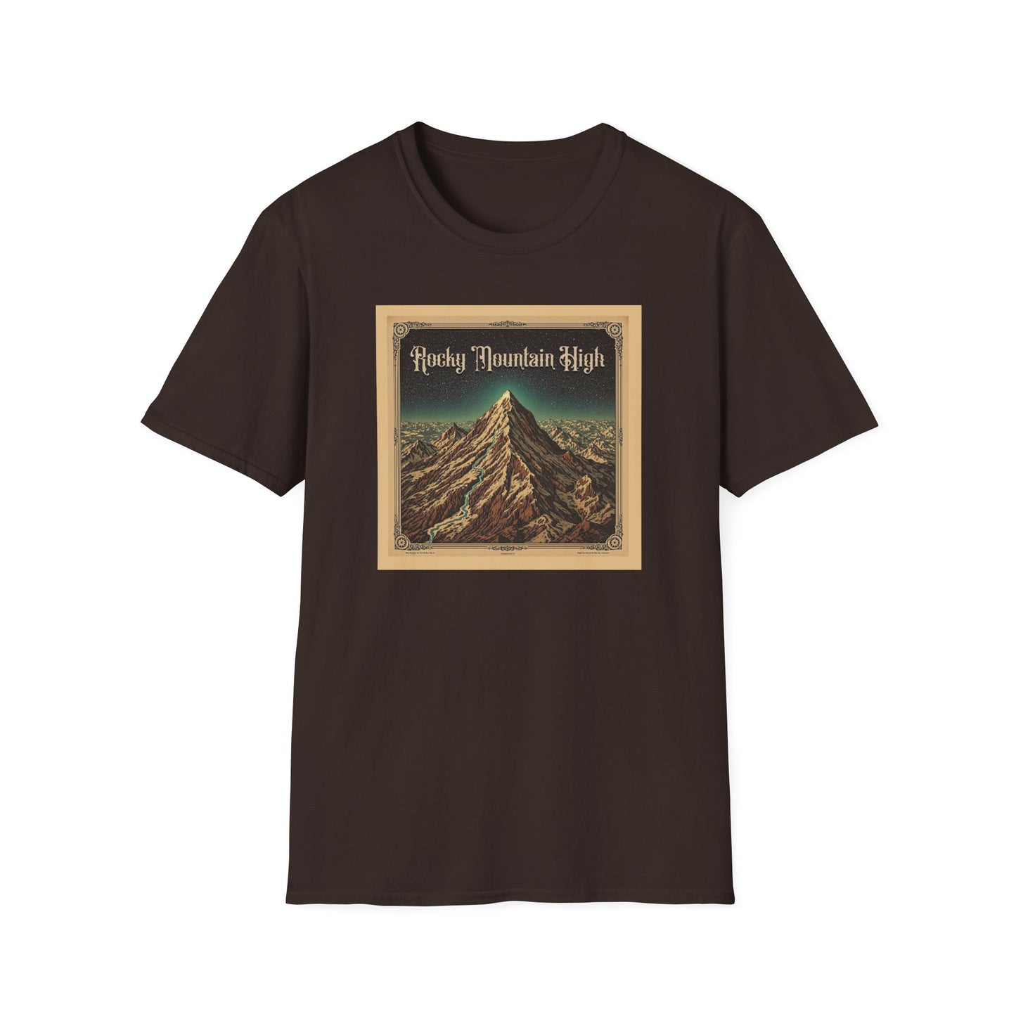 Rocky Mountain High Unisex Softstyle T-Shirt - Vintage Outdoor Adventure Hiking Tee