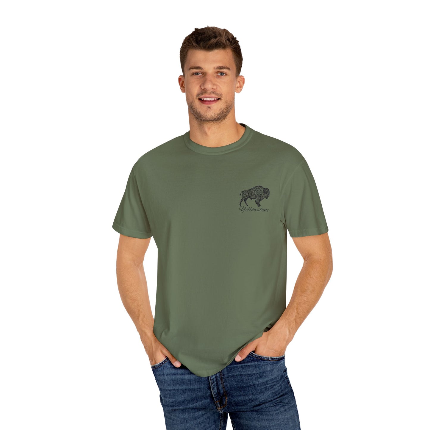 Buffalo Design Unisex Garment-Dyed T-shirt, Casual Tee, Nature Lover Gift, Outdoor Adventure Shirt, Wildlife T-shirt, Eco-Friendly Apparel