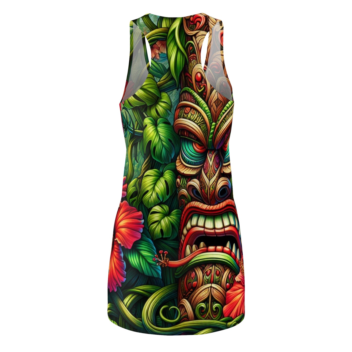 Tropical Design 'Tiki Time' Racerback Dress, Bohemian Vacation Wear, Summer Party Outfit, Floral Summer Dress, Festive Beach Dress, Unique Gift