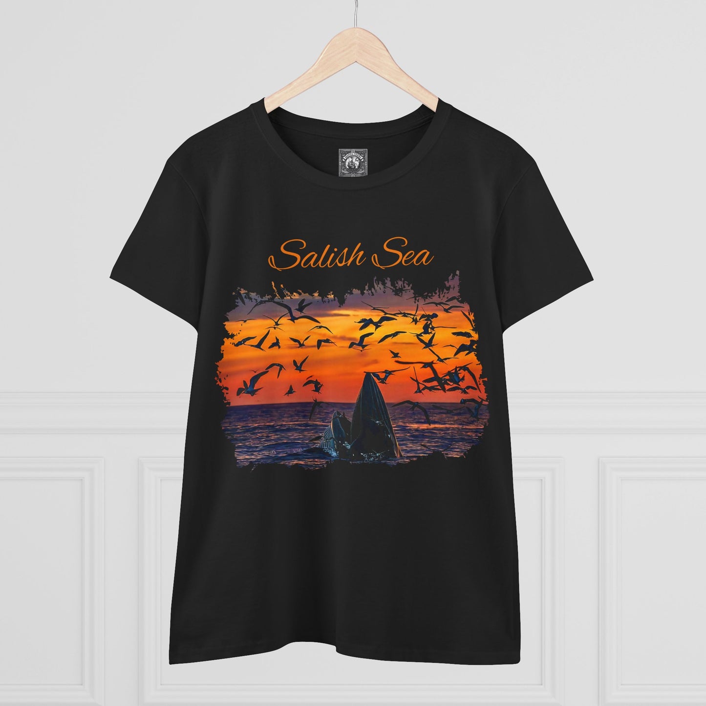 Women's Salish Sea Humback Whale Sunset Graphic Tee - Salish Sea, Casual Beachwear, Summer Top, Gift for Nature Lovers, Vacation Outfit