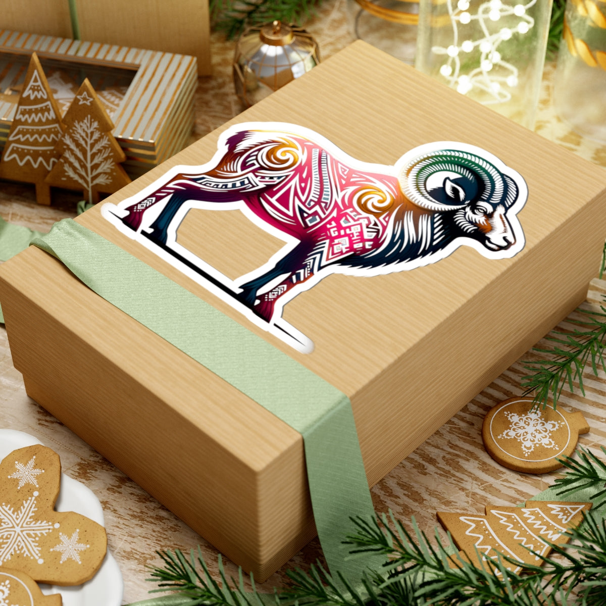 Tribal Tattoo Big Horn Ram Sticker - Western Decor, Nature Lover Gift, Laptop Stickers, Waterproof Art, Yellowstone Mountain Decor