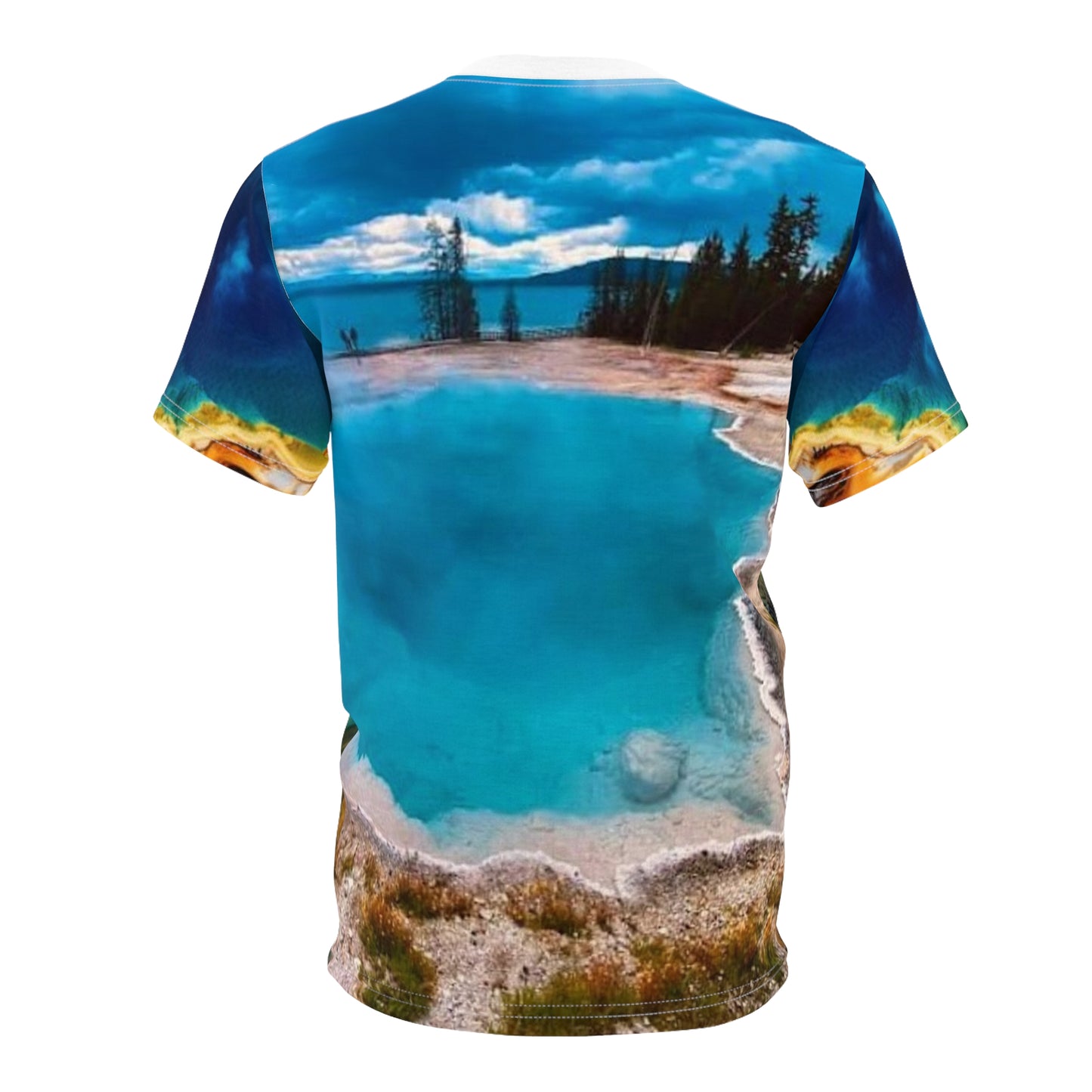 Colorful Yellowstone Falls with Rainbow Unisex Tee - Nature Lover's AOP Shirt, Graphic T-Shirt, Summer Wear, Outdoor Adventure, Gift for Travelers