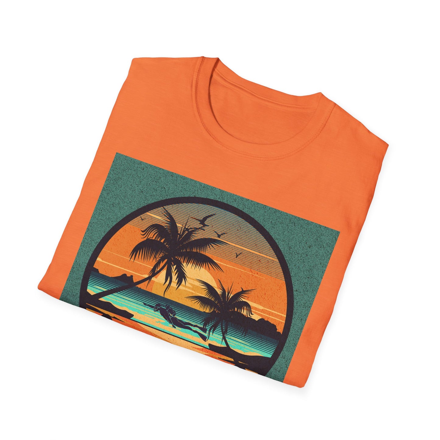 Tropical Sunset Graphic Dive Eat Sleep T-Shirt, Unisex Casual Tee, Perfect for Beach Days, Gifts for Vacation Lovers, Summer Vibe Apparel, Fun Relaxed Wear