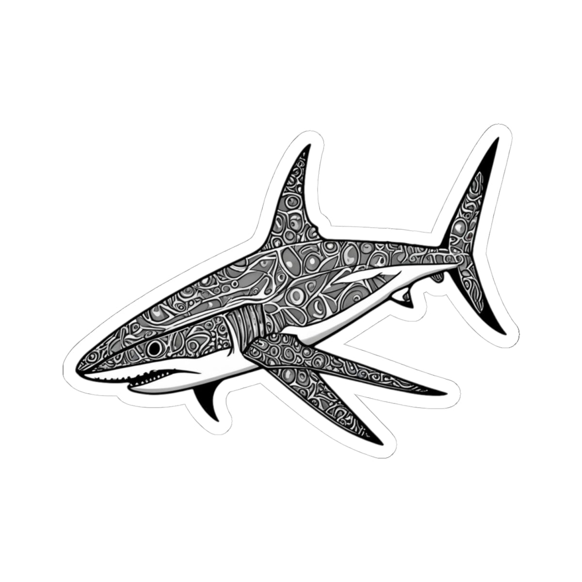 Tribal Tattoo Style Reef Shark Sticker - Ocean Decor, Nature Lover Gift, Laptop Stickers, Waterproof Art, Shark Beach Decor
