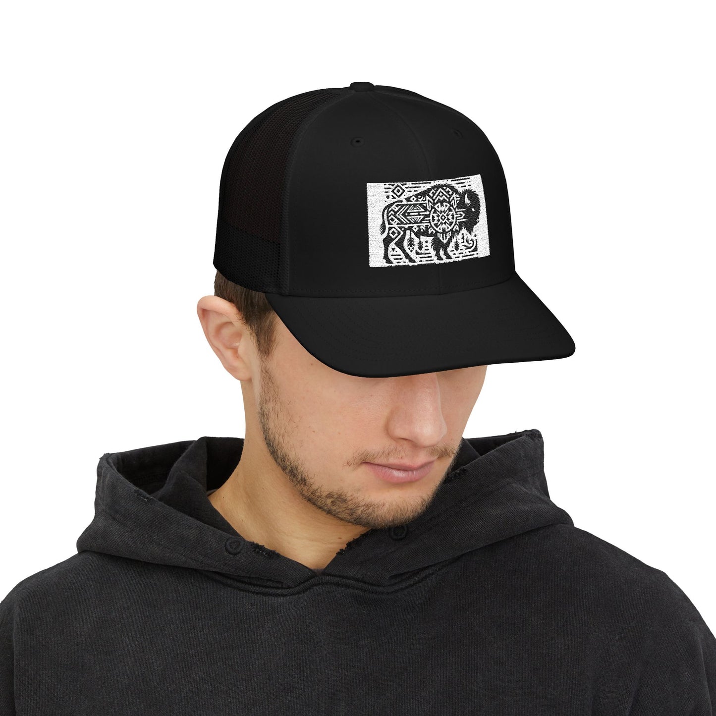 Bohemian Buffalo Snapback Trucker Cap, Outdoor Hat, Casual Cap, Gift for Him/Her, Festival Headwear, Everyday Style