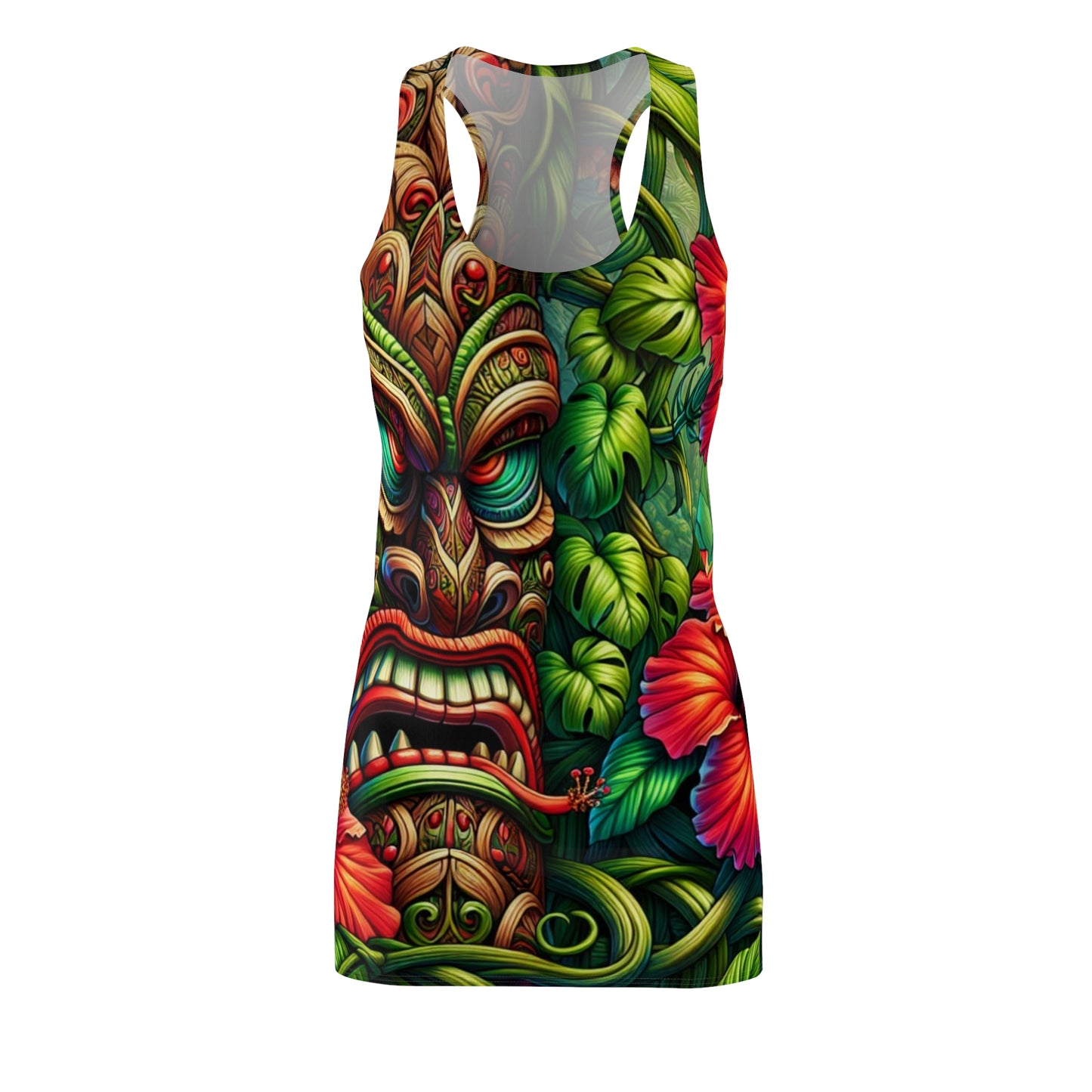 Tropical Design 'Tiki Time' Racerback Dress, Bohemian Vacation Wear, Summer Party Outfit, Floral Summer Dress, Festive Beach Dress, Unique Gift