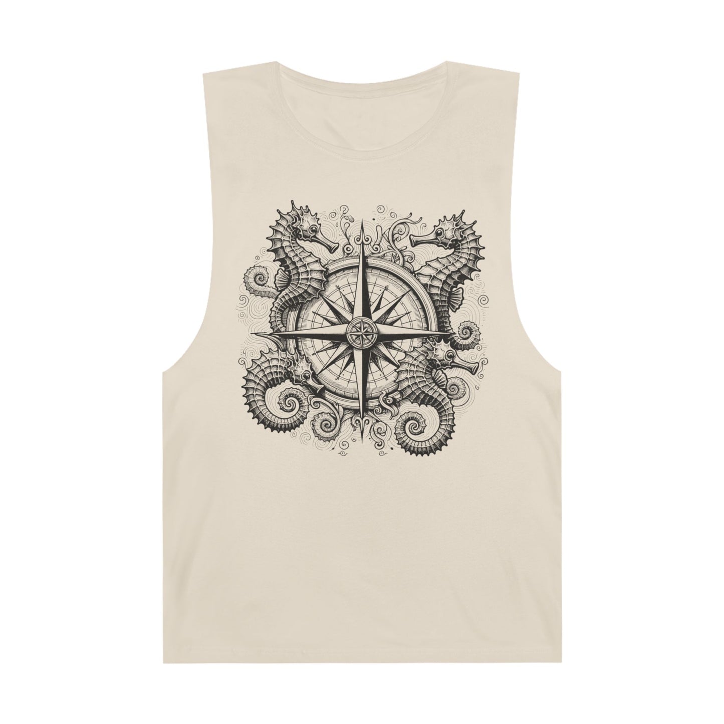 Seahorse Compass Rose Tank with Seahorse design, Bohemian Unisex Top, Nautical Theme Shirt, Summer Casual Wear, Beach Day Outfit, Gift for Adventurers