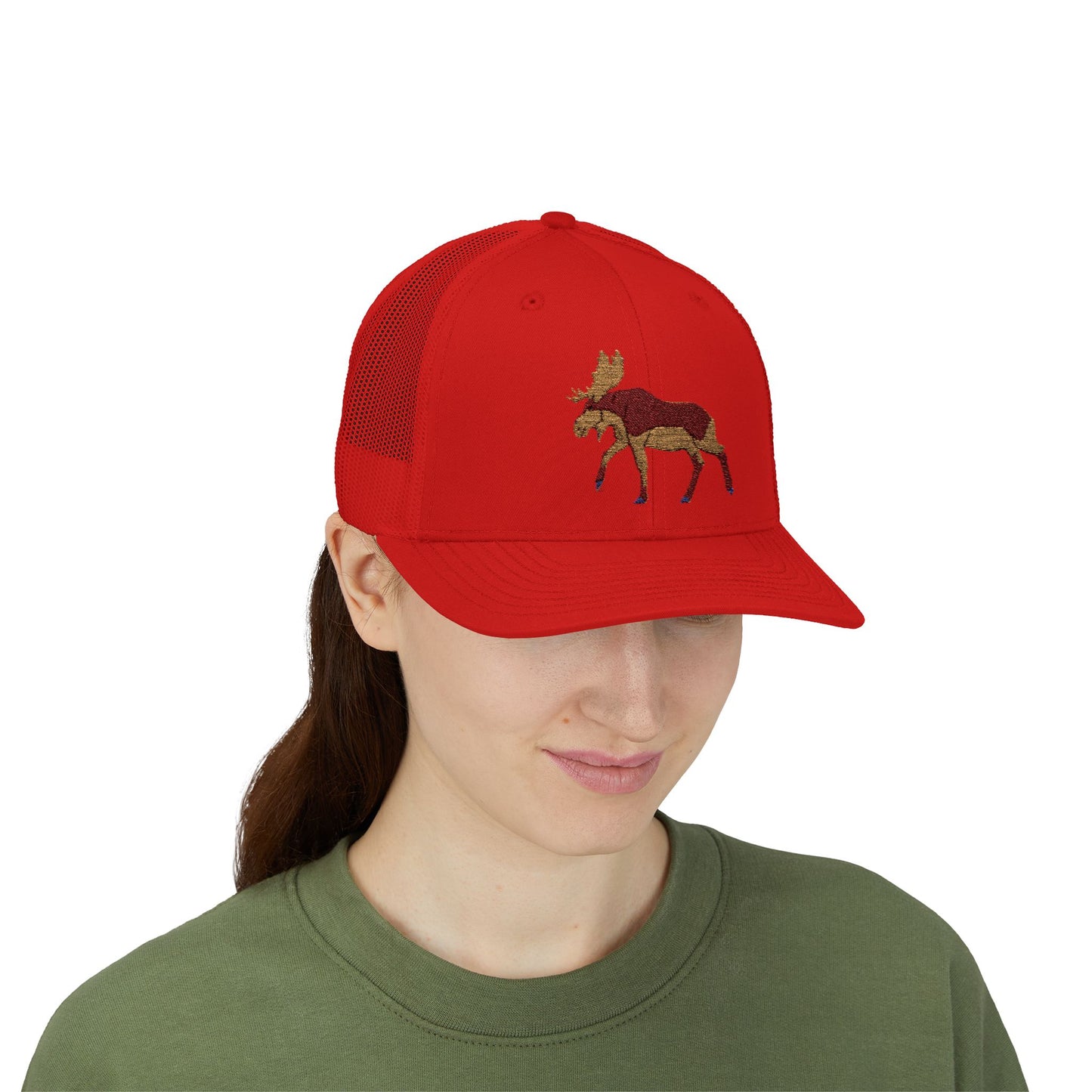 Embroiderded Moose Design Snapback Trucker Cap - Outdoor Style for Nature Lovers