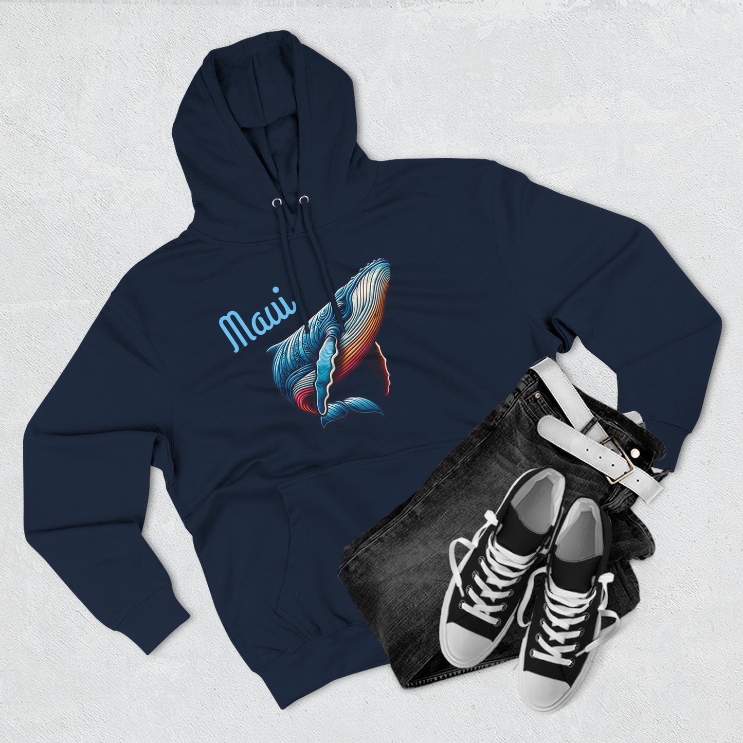 Maui Whale and Ocean-Inspired Three-Panel Fleece Hoodie - Perfect for Beach Lovers, Gift for Surfers, Casual Comfort, Gift for Dad, Gift for Whale Lover