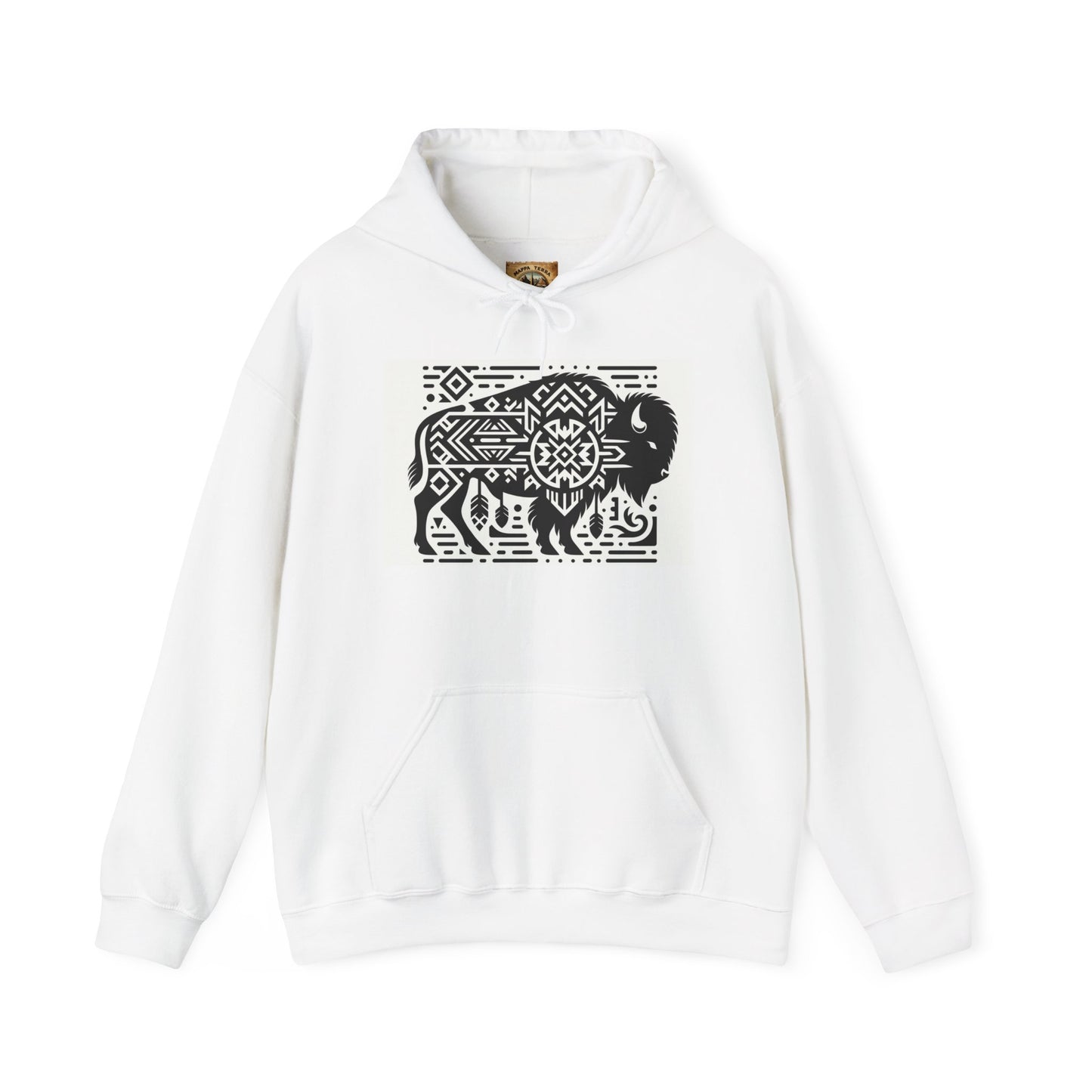 Buffalo Tribal Print Unisex Hooded Sweatshirt, Cozy Casual Wear, Gift for Nature Lovers, Perfect for Fall, Eco-Friendly Fashion