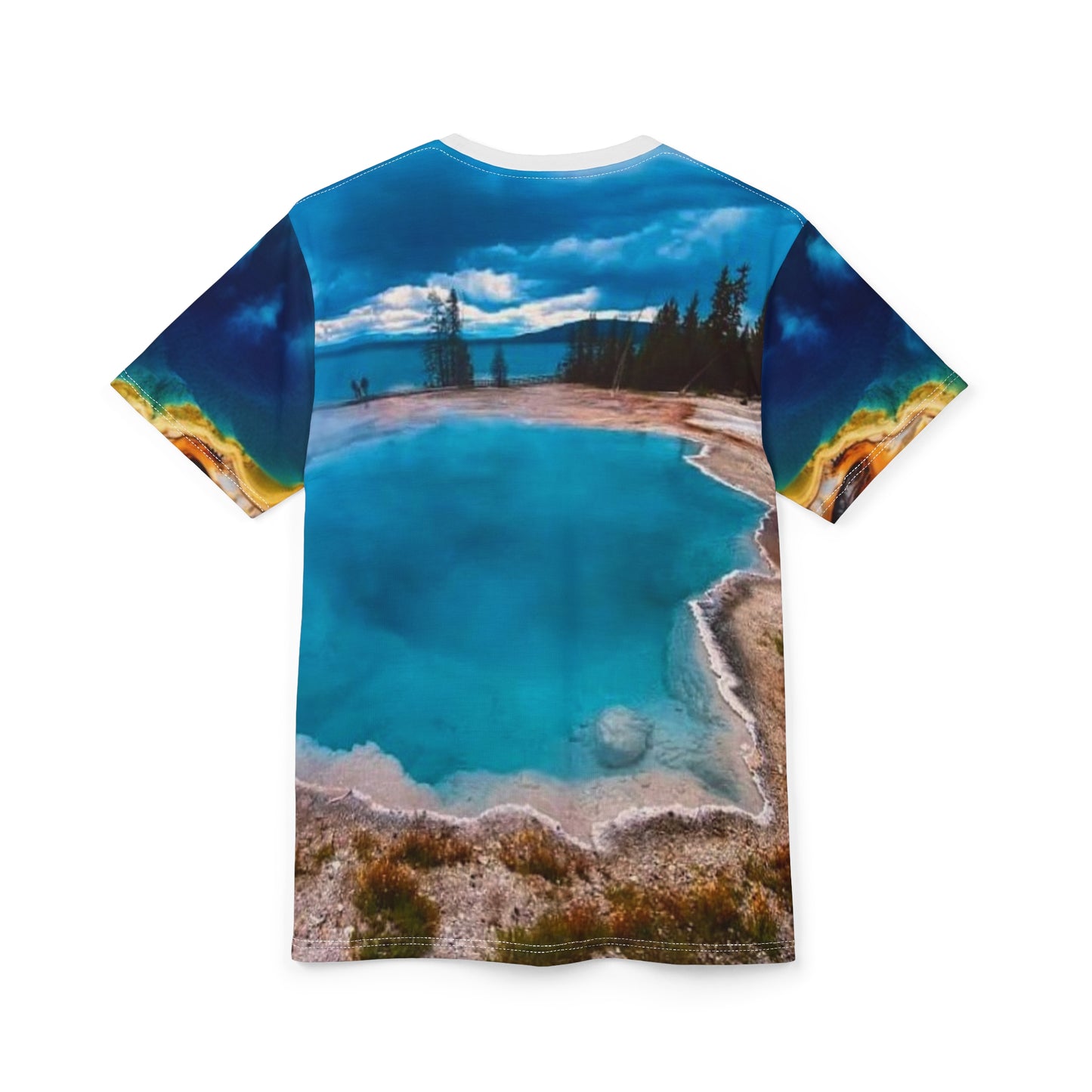 Colorful Yellowstone Falls with Rainbow Unisex Tee - Nature Lover's AOP Shirt, Graphic T-Shirt, Summer Wear, Outdoor Adventure, Gift for Travelers