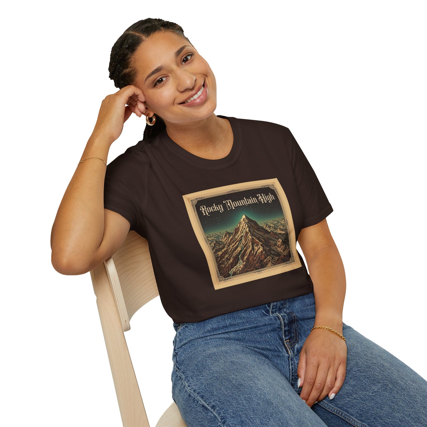 Rocky Mountain High Unisex Softstyle T-Shirt - Vintage Outdoor Adventure Hiking Tee