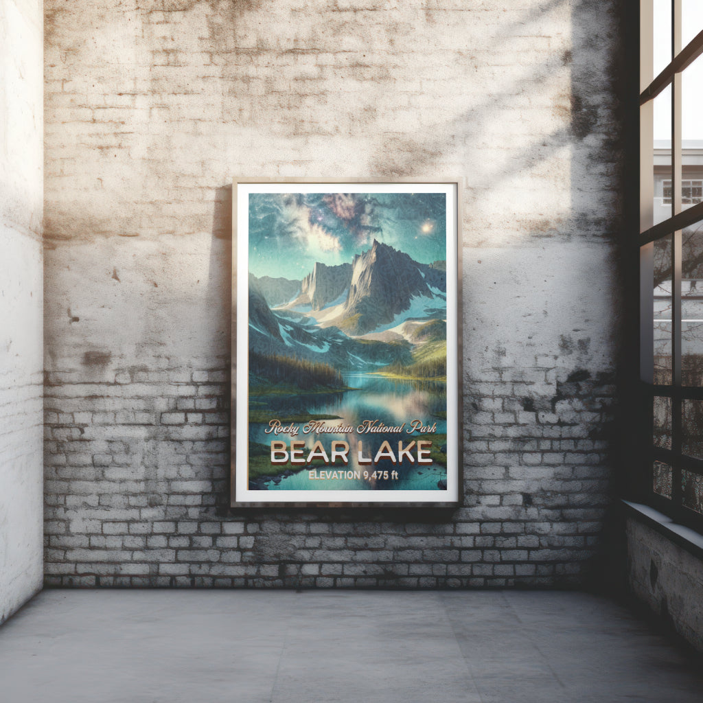Rocky Mountain National Park, Bear Lake, Night Sky, Travel Art Poster