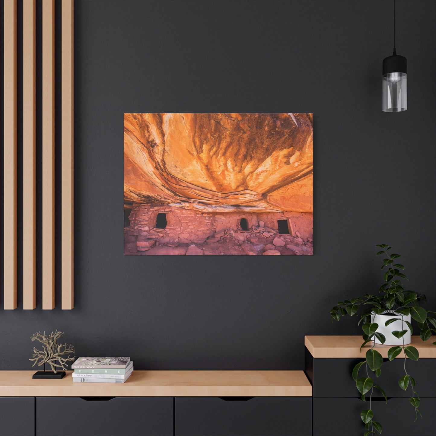 Stretched Matte Canvas Art - Vibrant Canyon Landscape Decor of House on Fire at Bears Ear National Monument