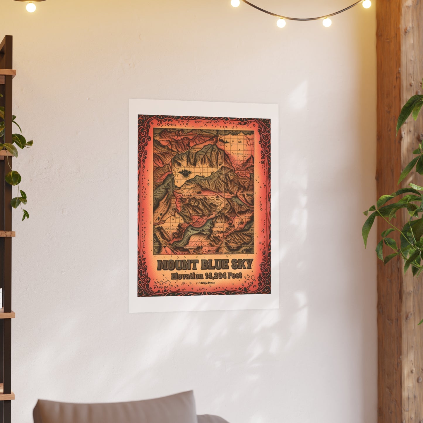 Vintage-Inspired Topographic Satin Poster - Rustic Wall Map Art Mount Blue Sky, Colorado (Formerly Mount Evans)