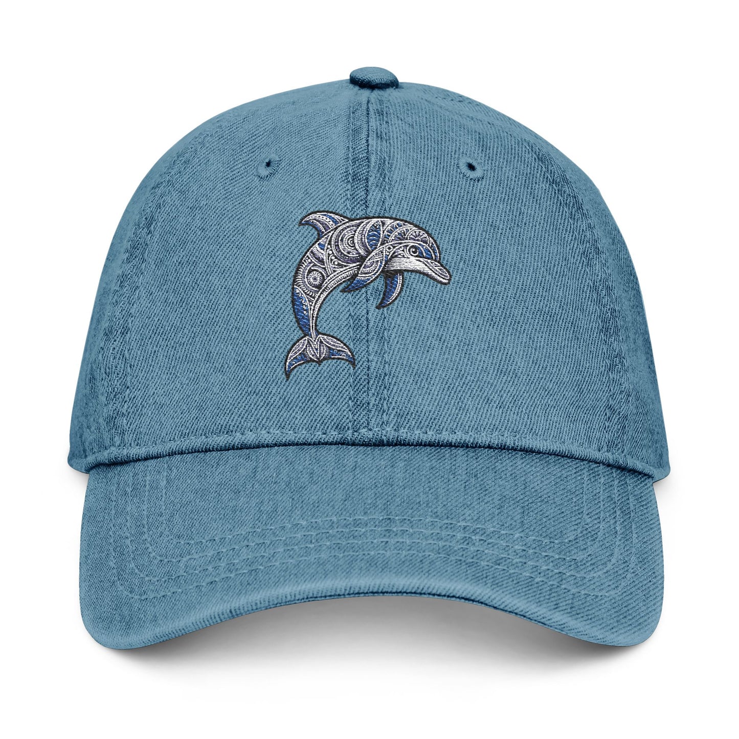 Colorful Embroidered Denim Hat with Tribal Dolphin | Stylish Casual Accessory, Dolphin Lover Gift, Summer Fashion, Unique Dad Hat