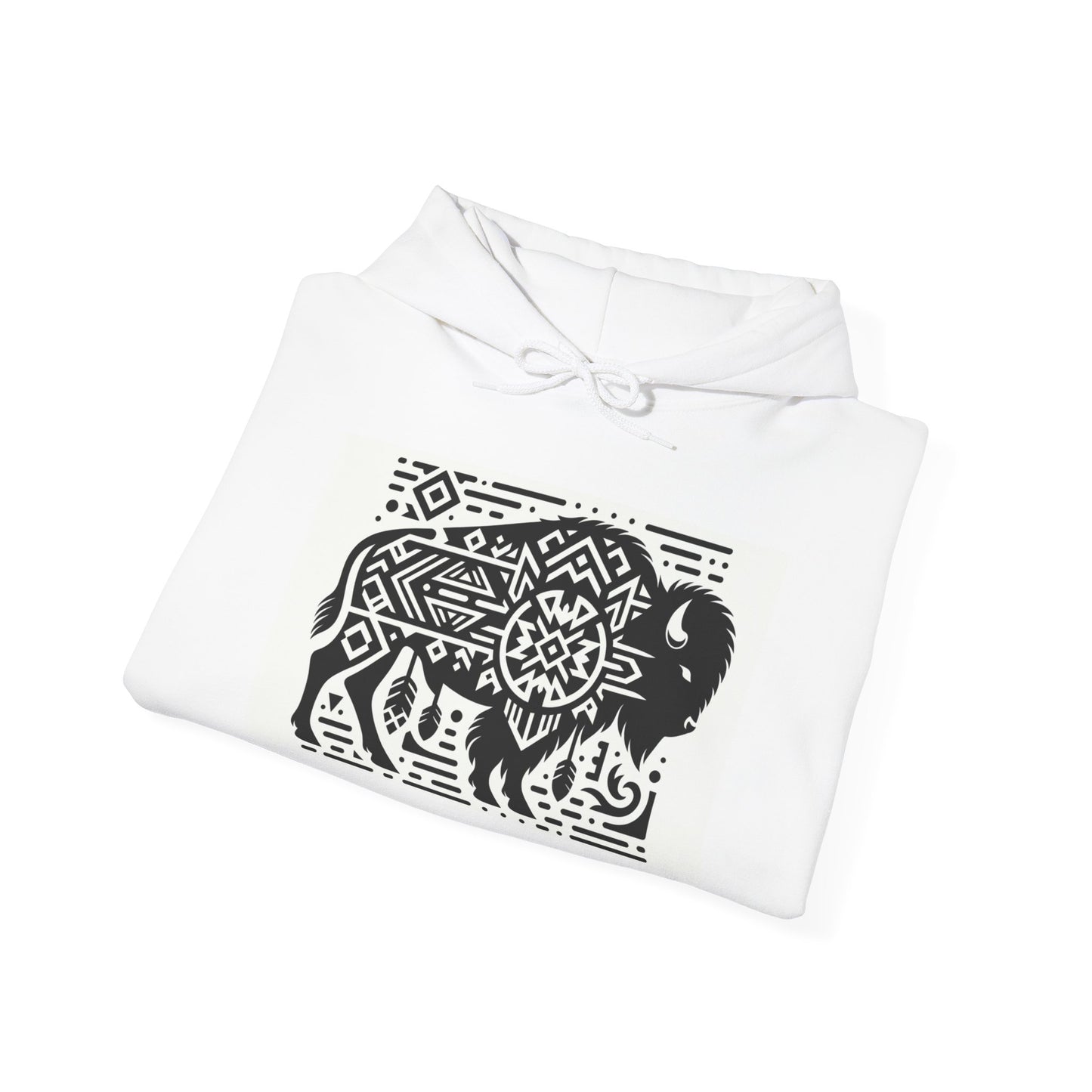 Buffalo Tribal Print Unisex Hooded Sweatshirt, Cozy Casual Wear, Gift for Nature Lovers, Perfect for Fall, Eco-Friendly Fashion