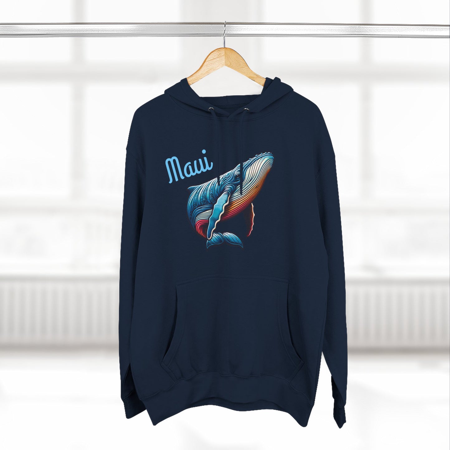 Maui Whale and Ocean-Inspired Three-Panel Fleece Hoodie - Perfect for Beach Lovers, Gift for Surfers, Casual Comfort, Gift for Dad, Gift for Whale Lover