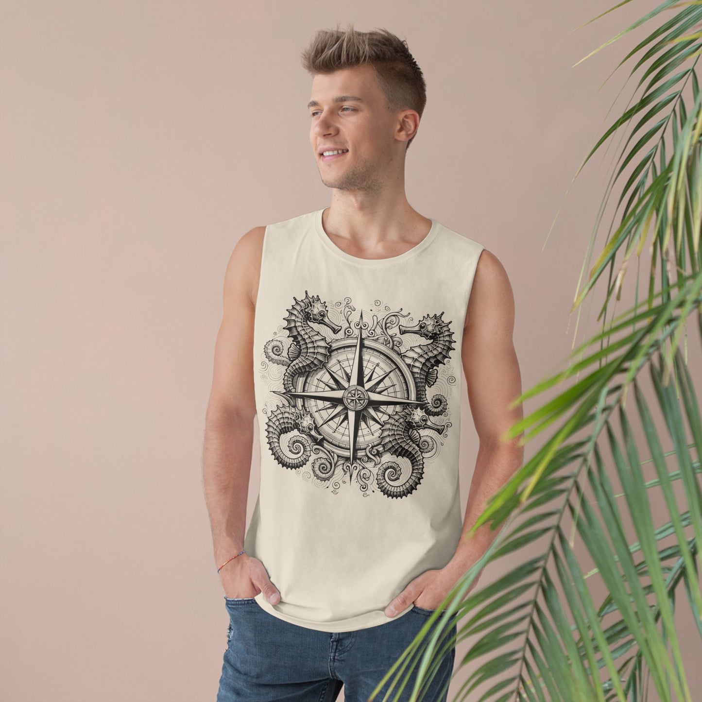 Seahorse Compass Rose Tank with Seahorse design, Bohemian Unisex Top, Nautical Theme Shirt, Summer Casual Wear, Beach Day Outfit, Gift for Adventurers