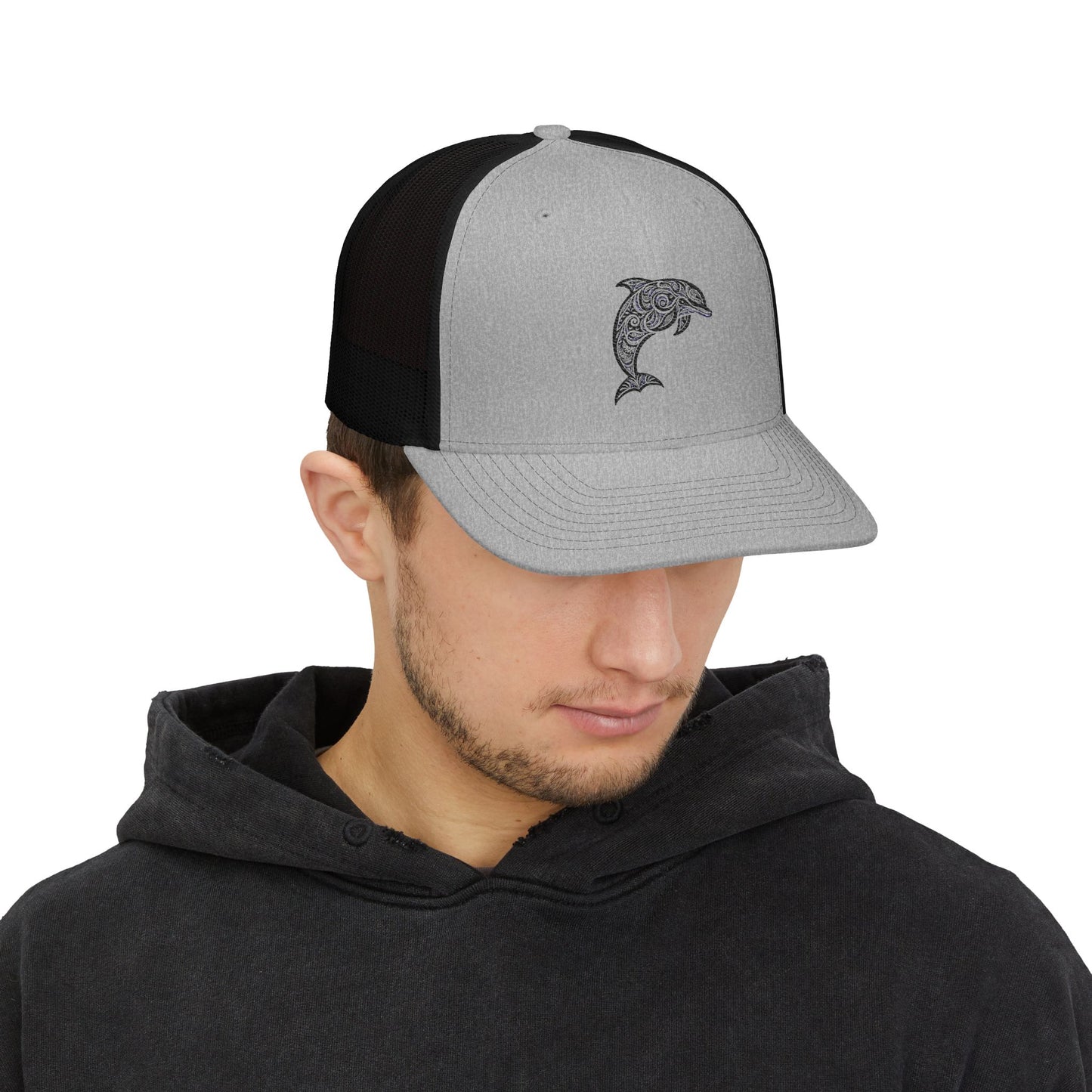 Dolphin Embroidered Snapback Trucker Cap, Stylish Summer Hat, Outdoor Accessory, Beachwear, Gift for Sea Lovers