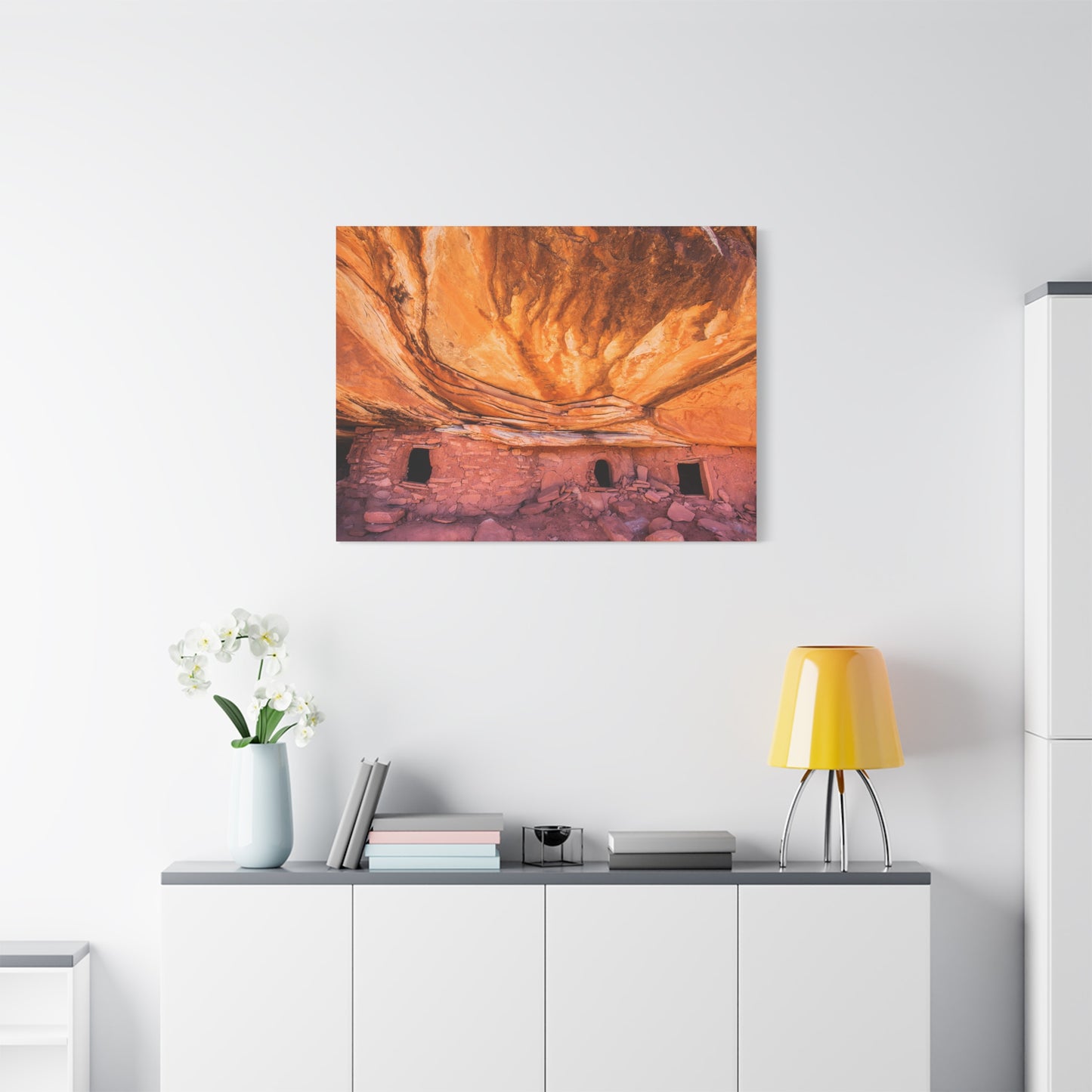 Stretched Matte Canvas Art - Vibrant Canyon Landscape Decor of House on Fire at Bears Ear National Monument