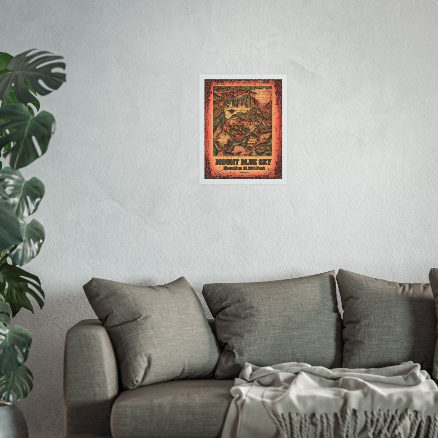 Vintage-Inspired Topographic Satin Poster - Rustic Wall Map Art Mount Blue Sky, Colorado (Formerly Mount Evans)