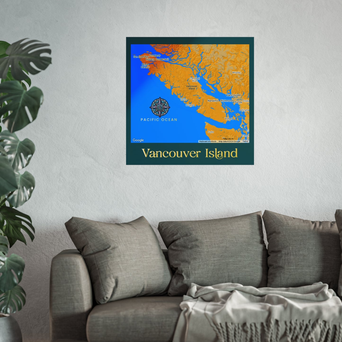 Vancouver Island Fine Art Poster - Vibrant Map Decor for Home & Office