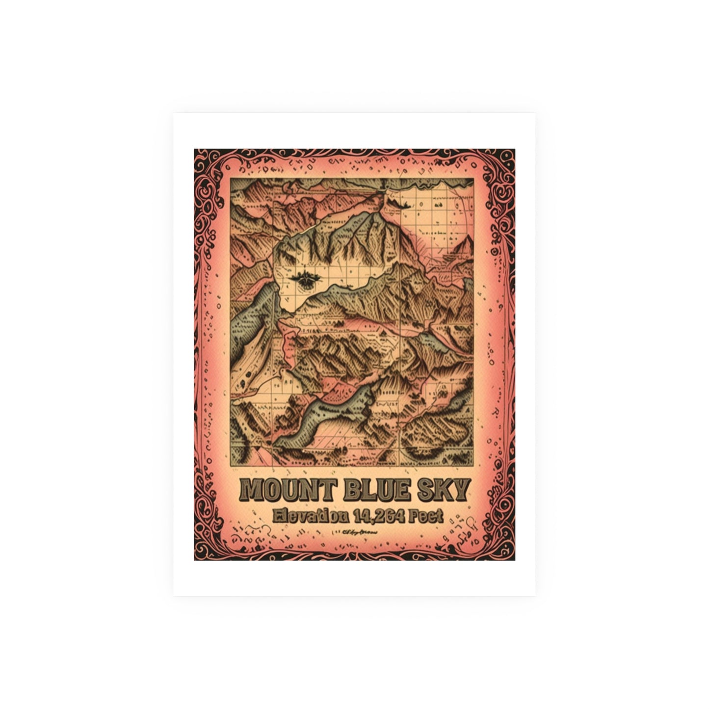 Vintage-Inspired Topographic Satin Poster - Rustic Wall Map Art Mount Blue Sky, Colorado (Formerly Mount Evans)