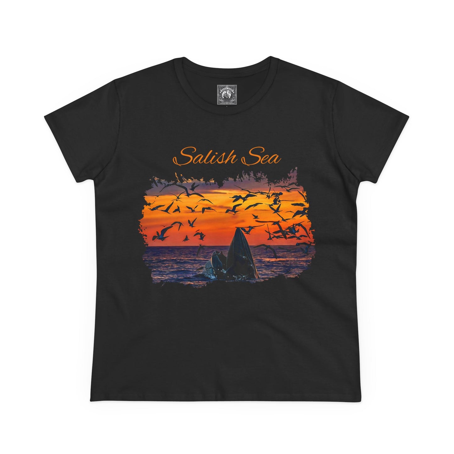 Women's Salish Sea Humback Whale Sunset Graphic Tee - Salish Sea, Casual Beachwear, Summer Top, Gift for Nature Lovers, Vacation Outfit