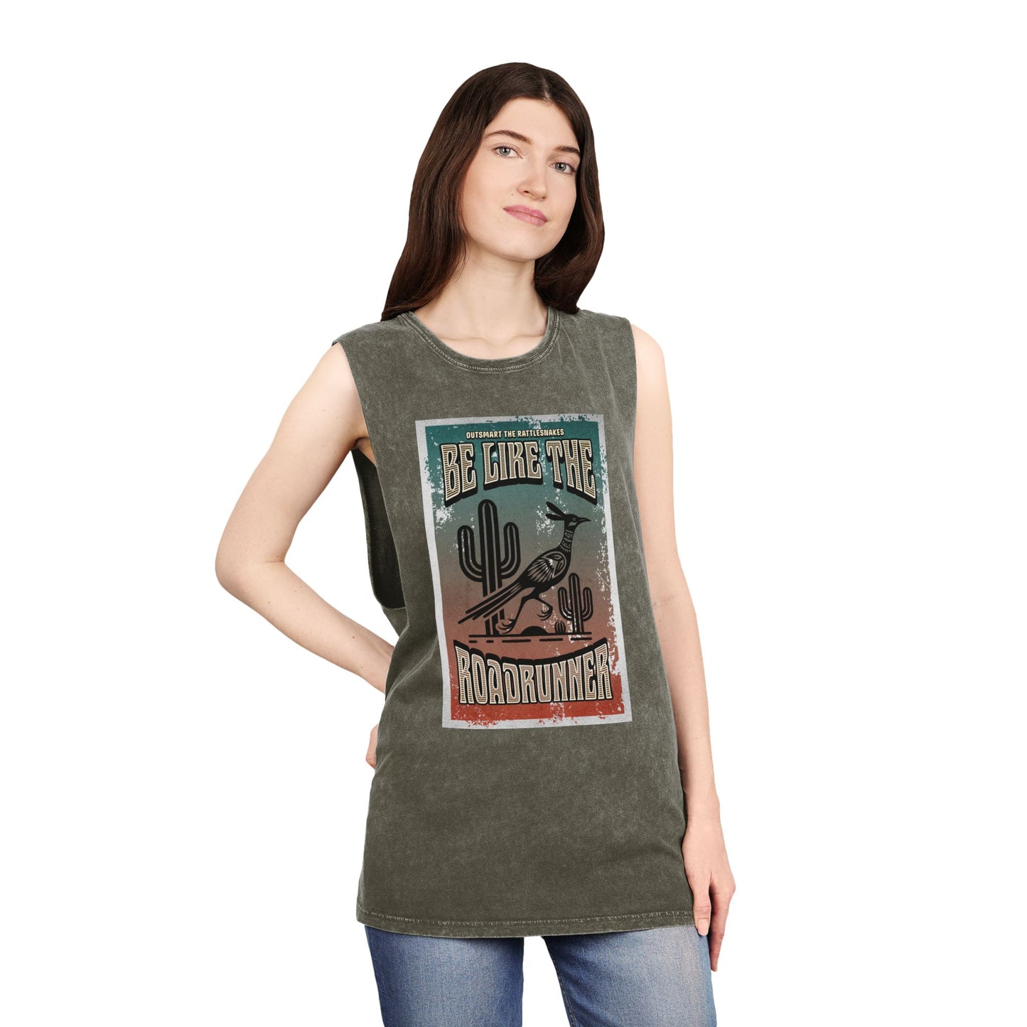 Stonewash Roadrunner Tank Top - Vintage Graphic Tee for Nature Lovers, Summer Wear, Outdoor Adventures, Gift Idea
