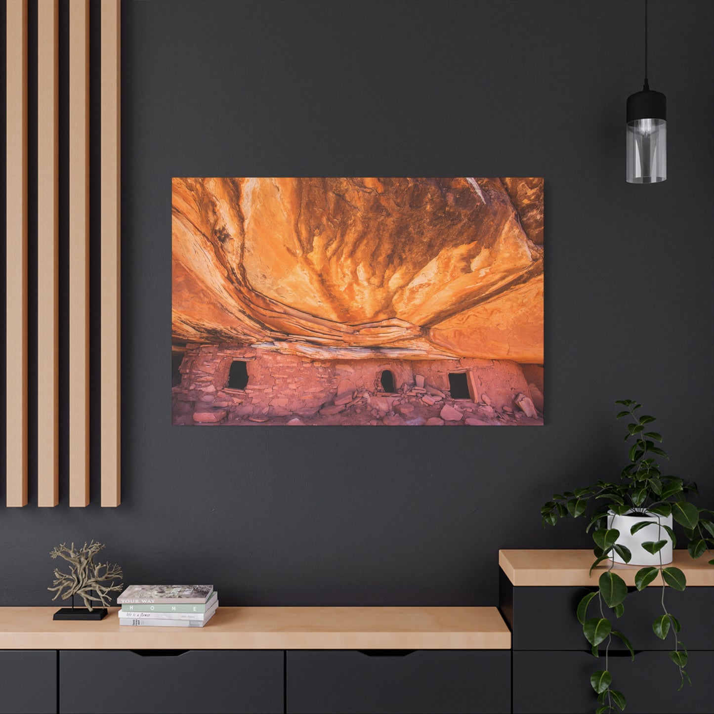 Stretched Matte Canvas Art - Vibrant Canyon Landscape Decor of House on Fire at Bears Ear National Monument