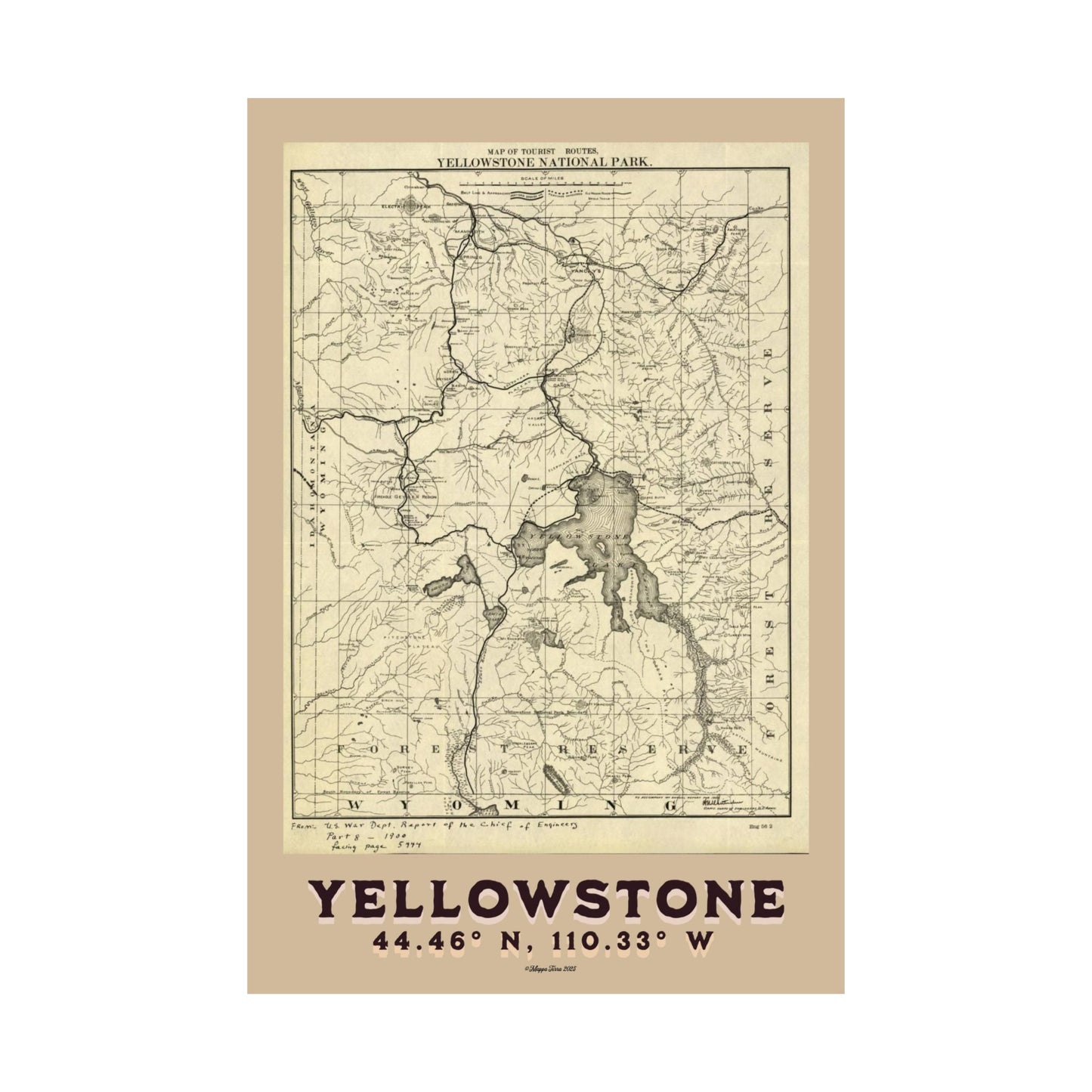 Vintage Historic Yellowstone Map Poster