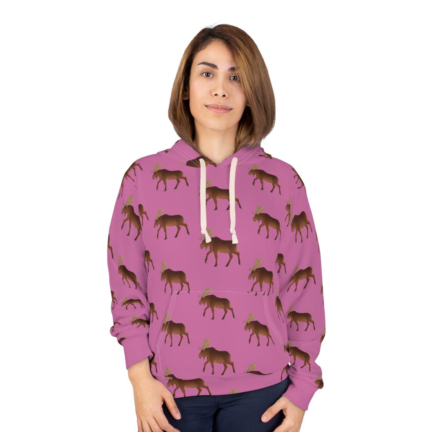 Cozy Moose Pattern Hoodie, Unisex Pullover Sweatshirt, Great for Outdoor Adventures, Gift for Dad, Gifts for Nature Lovers, Winter Apparel