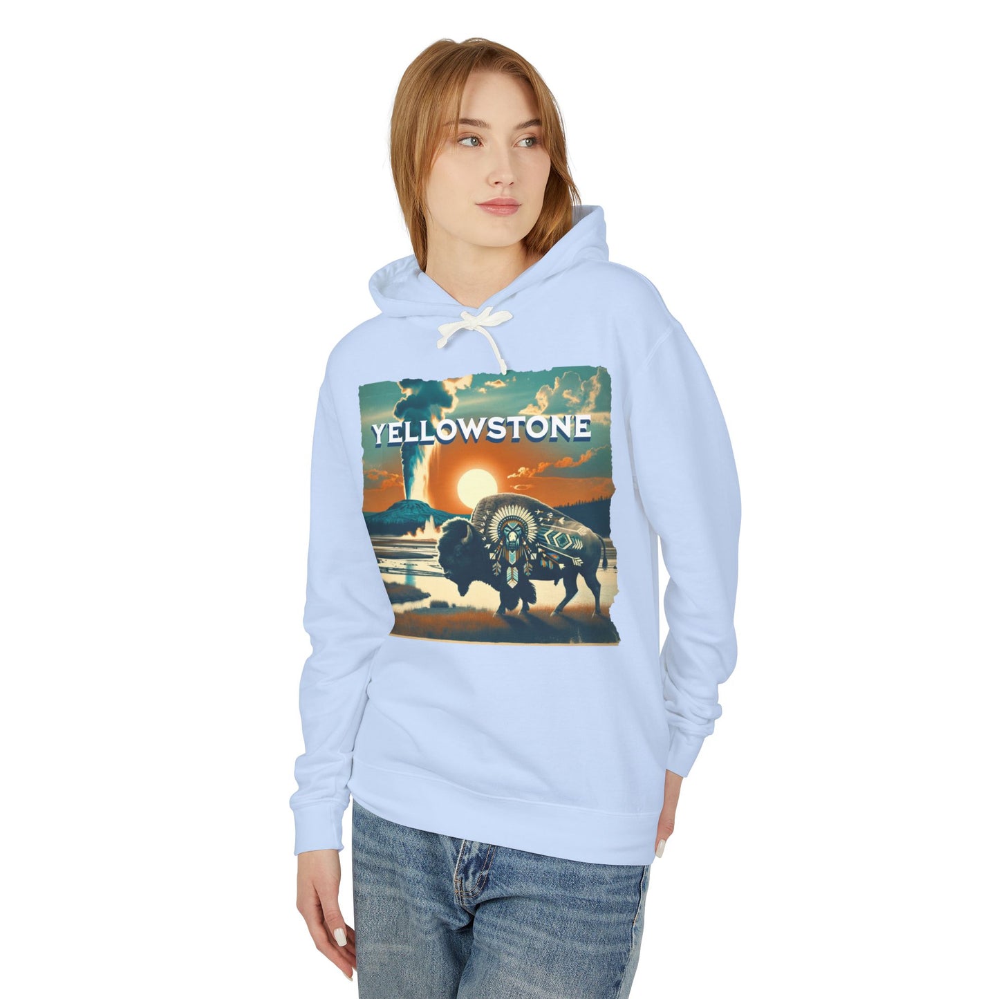 Yellowstone Graphic Hooded Sweatshirt, Lightweight Hoodie, Cool Casual Wear, Gift for Nature Lovers, Travel Apparel