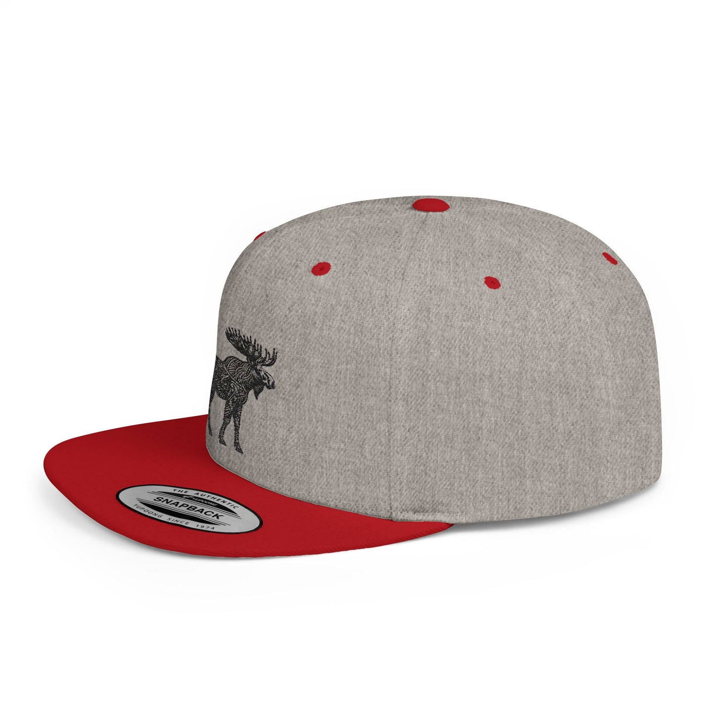 Snapback Cap Colorful Tribal Moose Tattoo Style Embroidery Camo Style Rocky Mountain Adventure