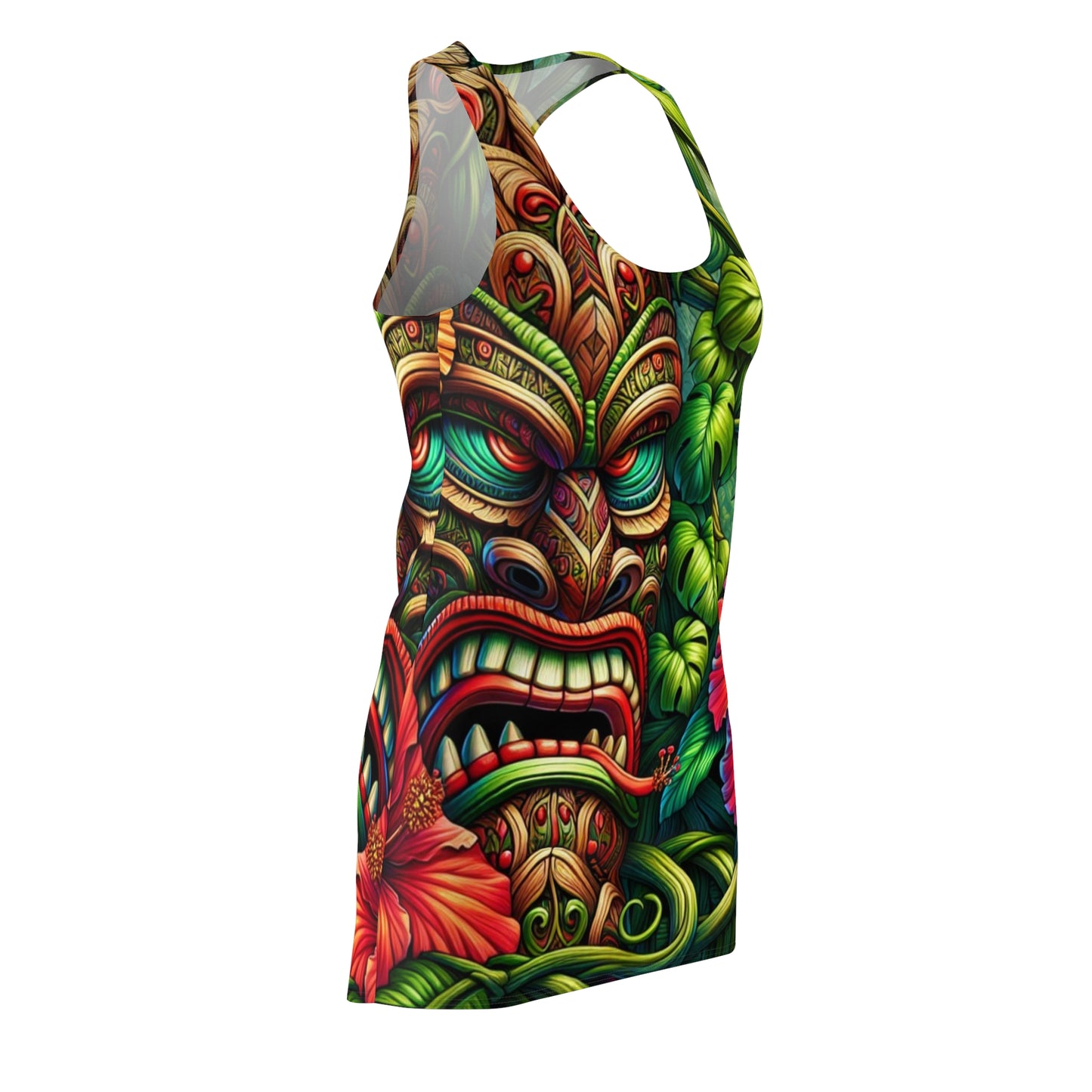 Tropical Design 'Tiki Time' Racerback Dress, Bohemian Vacation Wear, Summer Party Outfit, Floral Summer Dress, Festive Beach Dress, Unique Gift