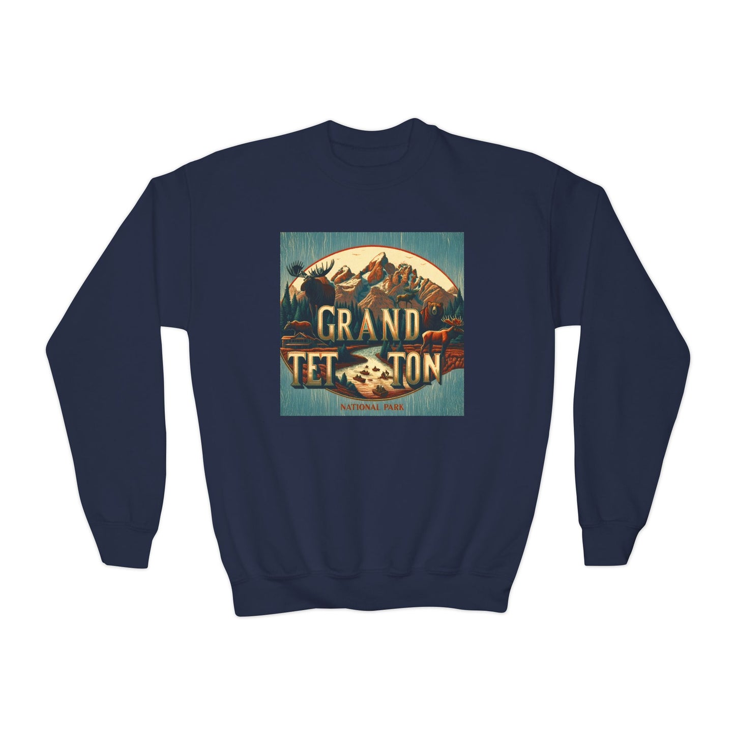Vintage Grand Teton Youth Crewneck Sweatshirt, Cozy Youth Sweater, Outdoor Adventure Gift, Trendy Kids Fashion, Nature Lover Apparel