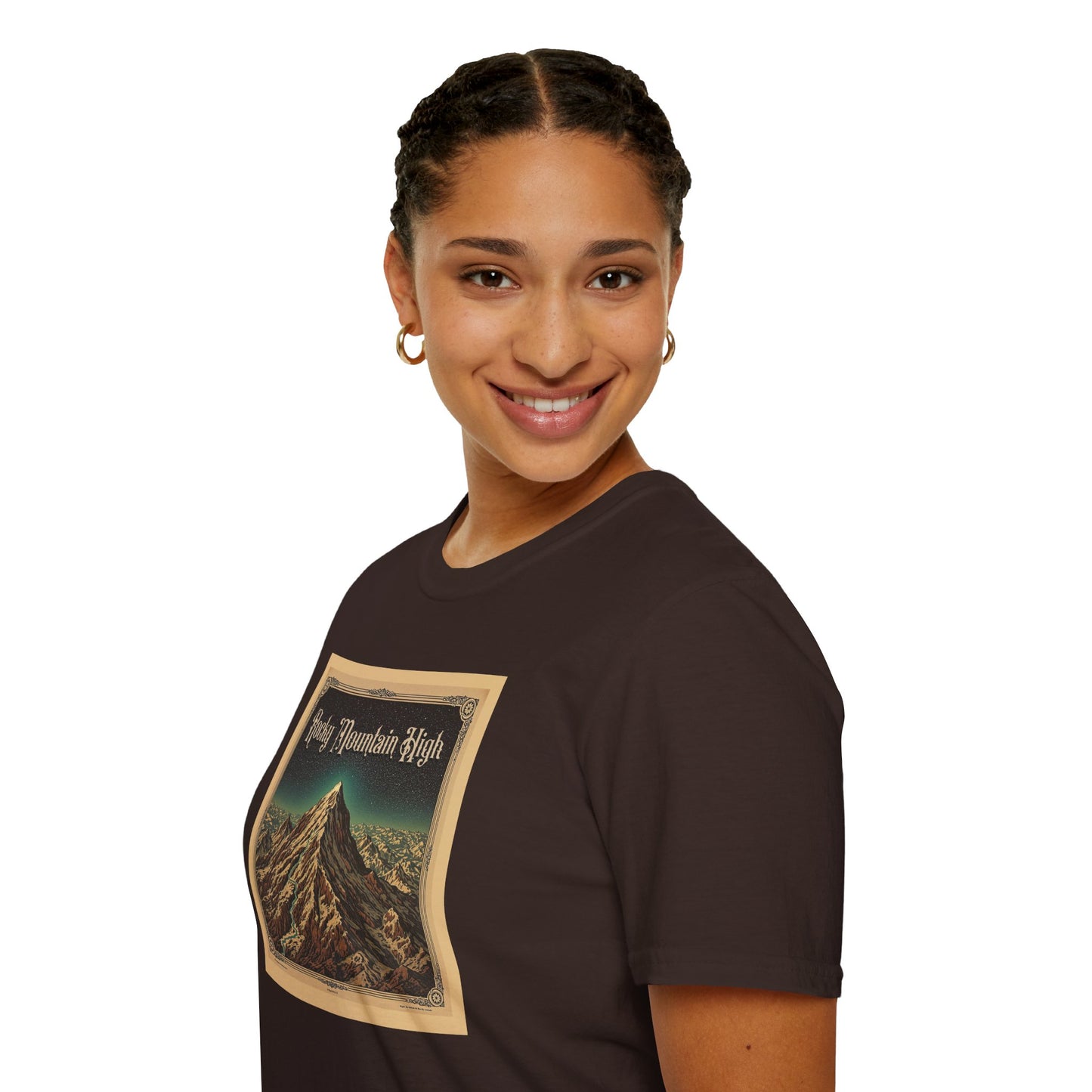 Rocky Mountain High Unisex Softstyle T-Shirt - Vintage Outdoor Adventure Hiking Tee