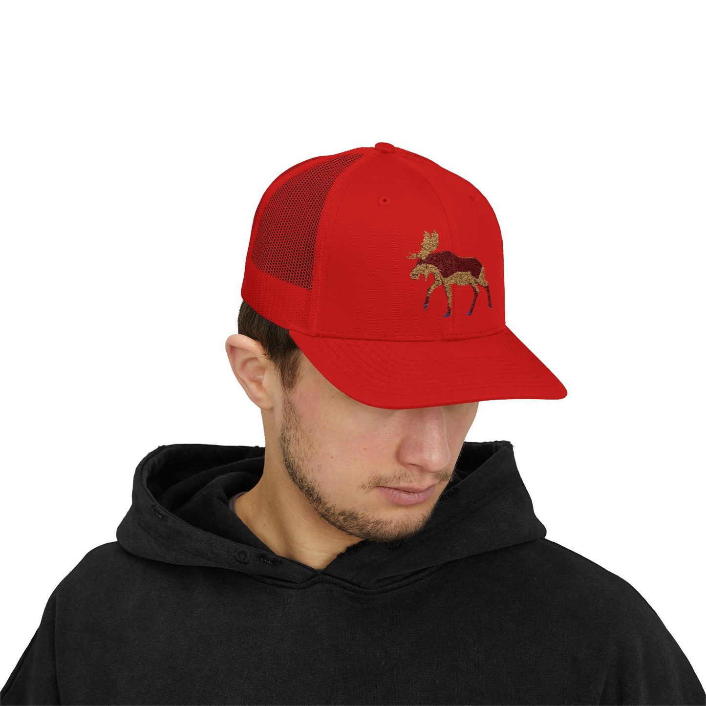 Embroiderded Moose Design Snapback Trucker Cap - Outdoor Style for Nature Lovers