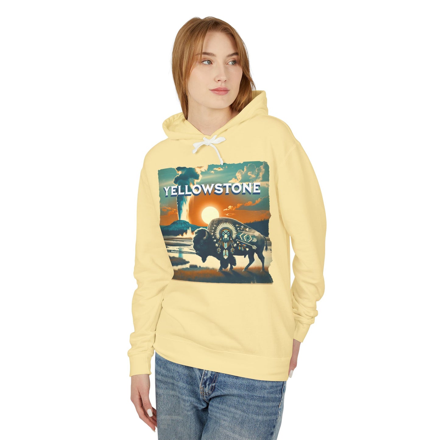 Yellowstone Graphic Hooded Sweatshirt, Lightweight Hoodie, Cool Casual Wear, Gift for Nature Lovers, Travel Apparel