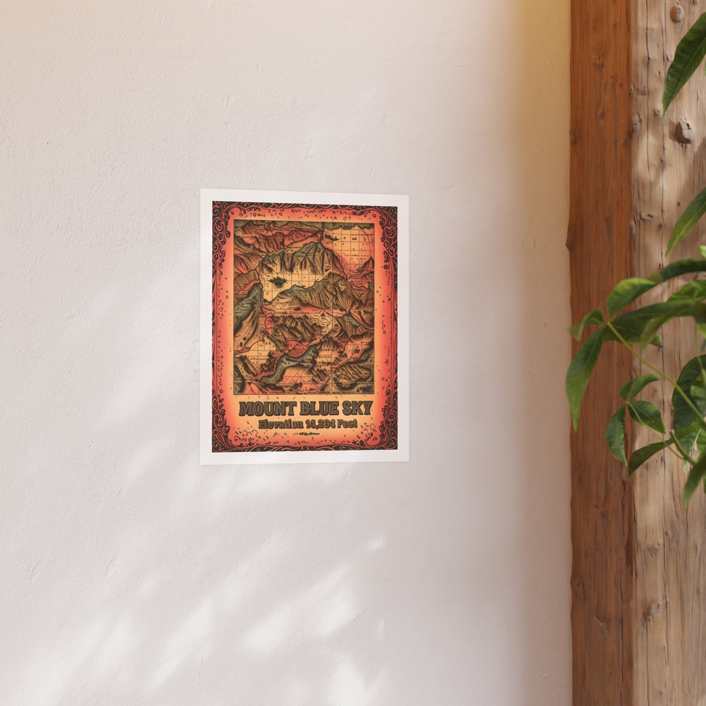 Vintage-Inspired Topographic Satin Poster - Rustic Wall Map Art Mount Blue Sky, Colorado (Formerly Mount Evans)