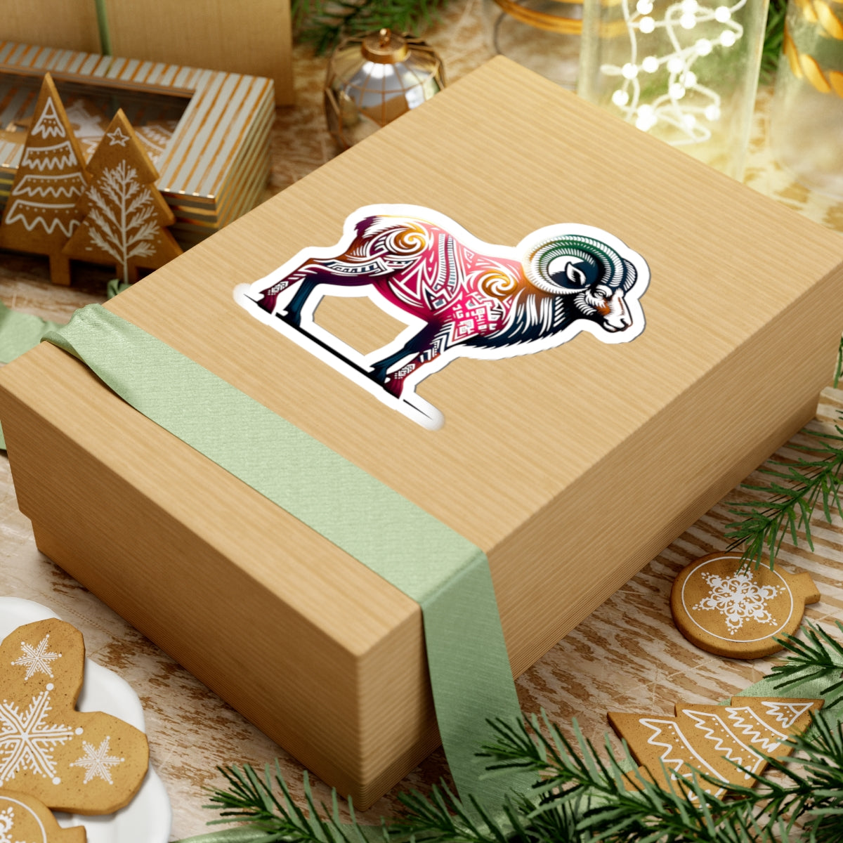 Tribal Tattoo Big Horn Ram Sticker - Western Decor, Nature Lover Gift, Laptop Stickers, Waterproof Art, Yellowstone Mountain Decor